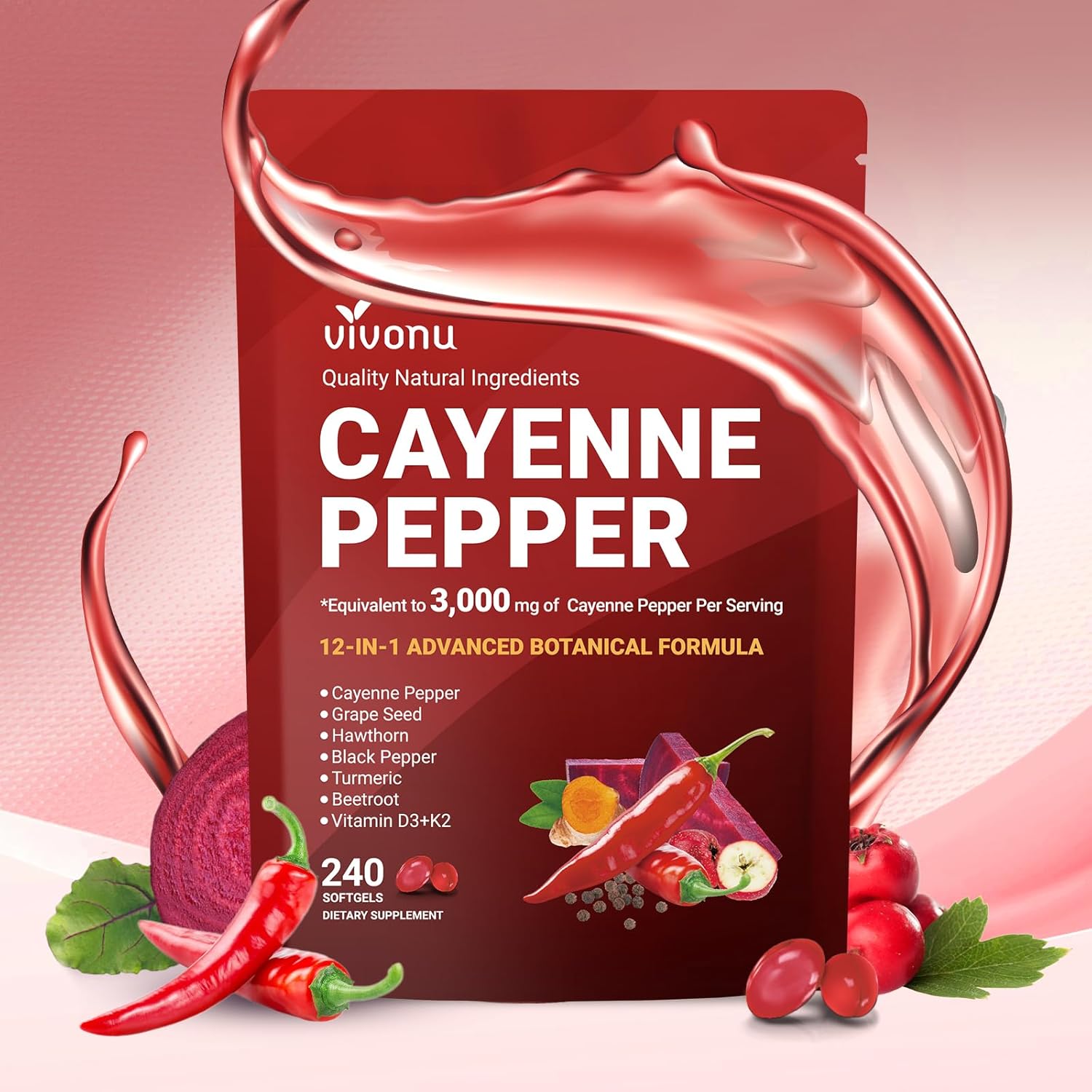 Vitamin D3 K2 Drop - Integratore in capsule VivoNu Cayenne Pepper,