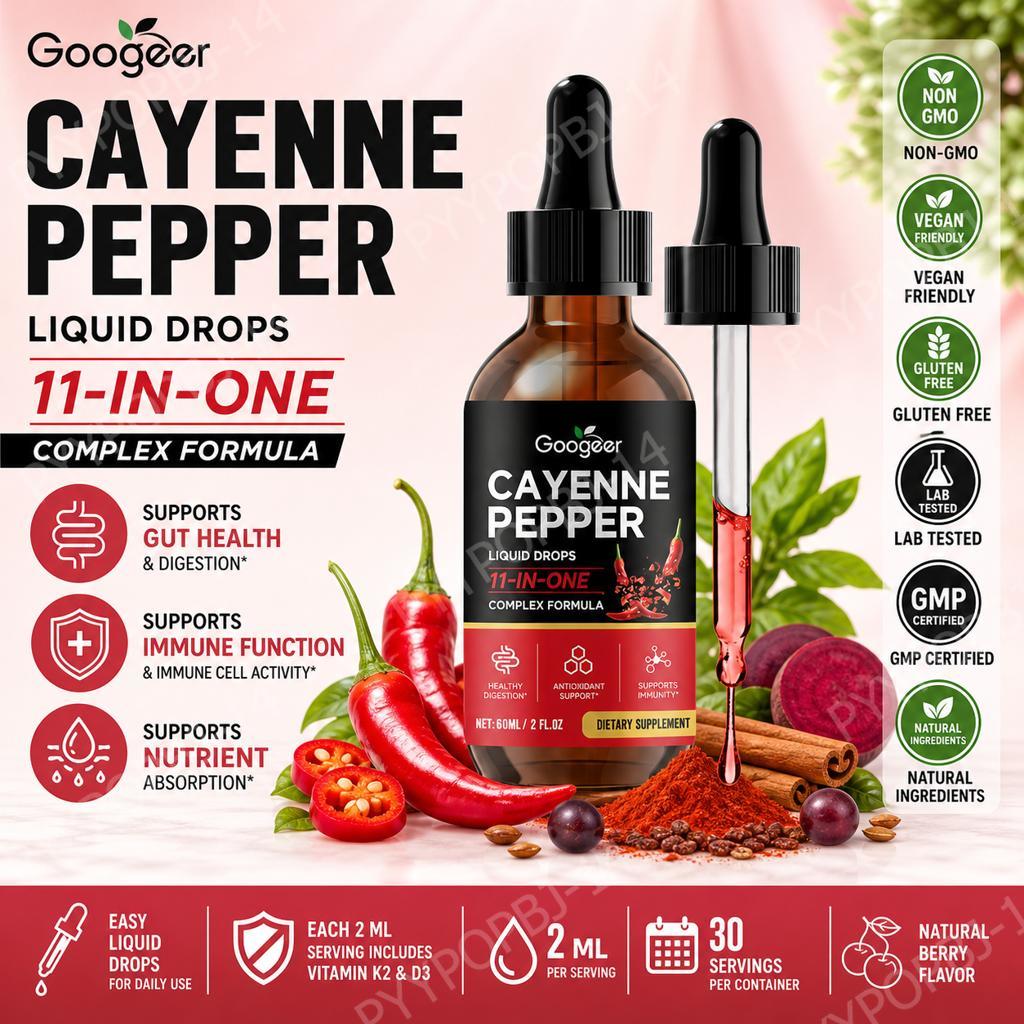 Vitamin D3 K2 Drop - Googeer Cayenne Pepper Gocce Liquide, Formula